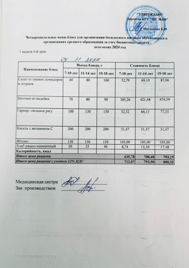 Күнделікті меню 07.11.2024