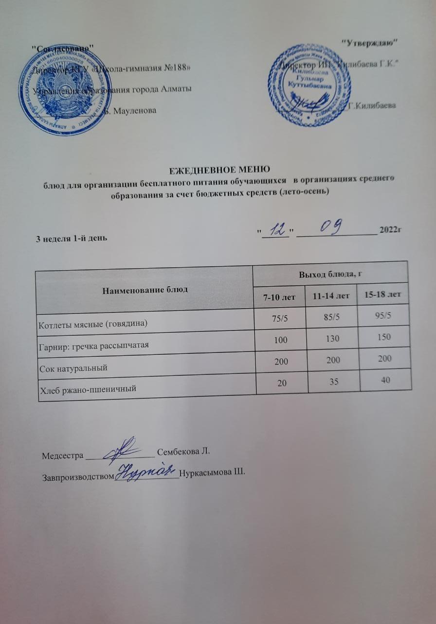 Күнделікті меню 12.09.2022