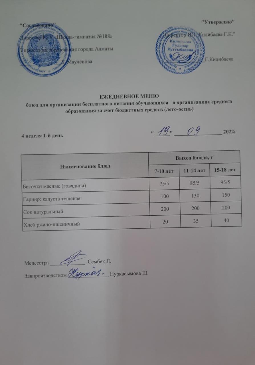 Күнделікті меню 19.09.2022