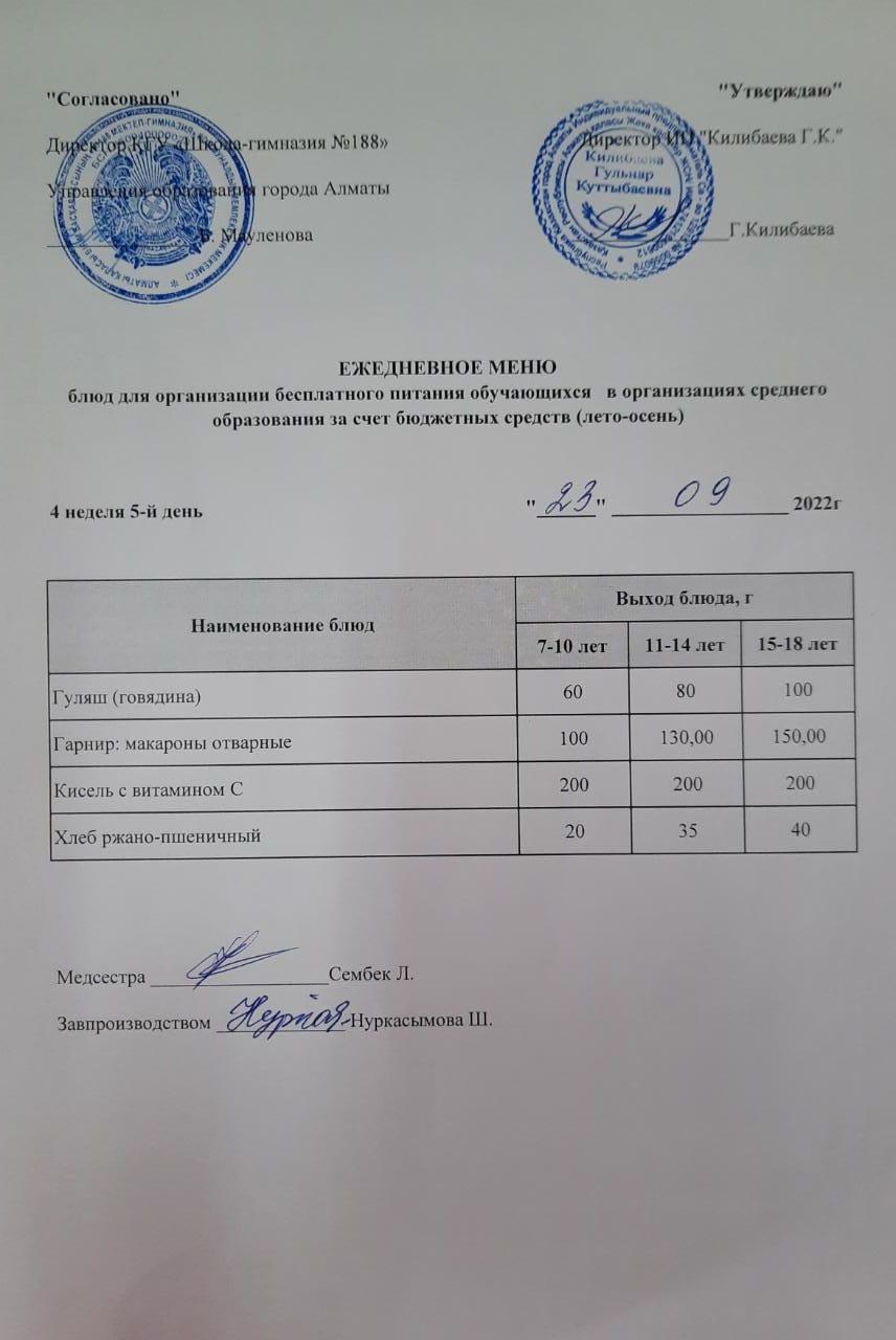 Күнделікті меню 23.09.2022
