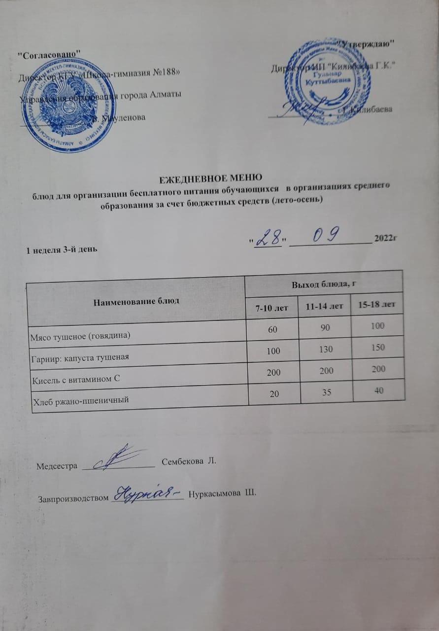 Күнделікті меню 28.09.2022