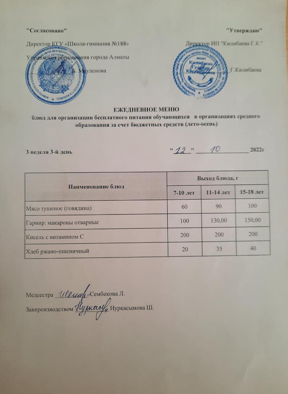 Күнделікті меню 12.10.2022