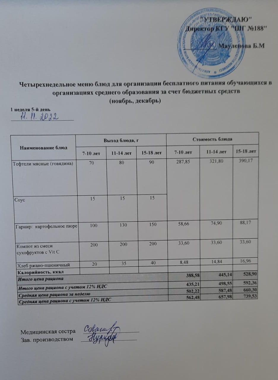 Күнделікті меню 11.11.2022