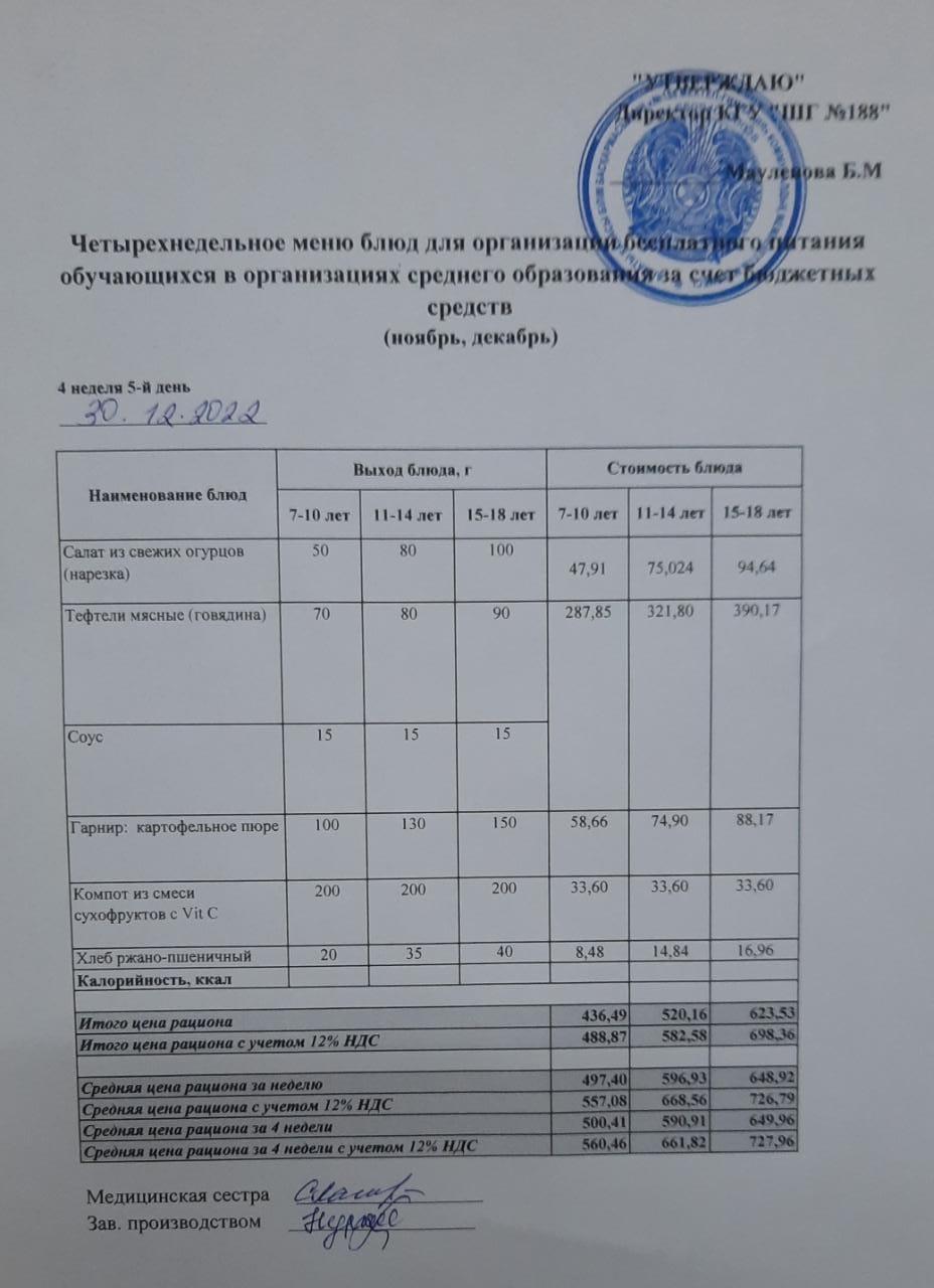 Күнделікті меню 30.12.2022