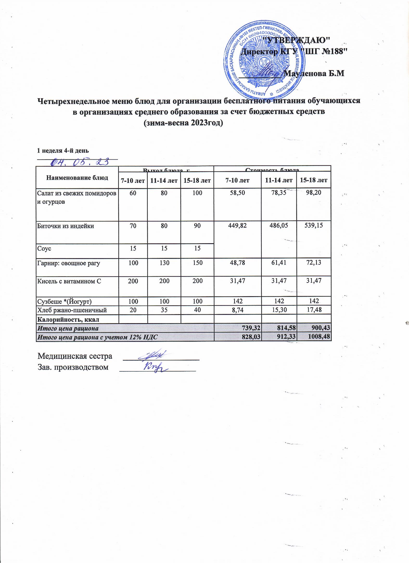 Күнделікті меню 04.05.2023
