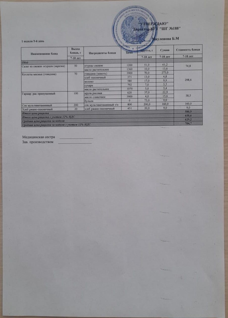 Меню лагерь