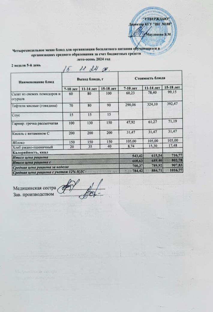 Күнделікті меню 15.11.2024