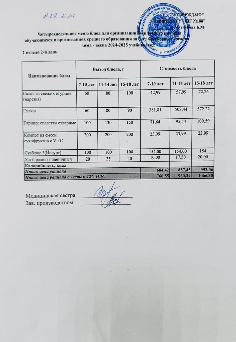 Күнделікті меню 11.02.2025