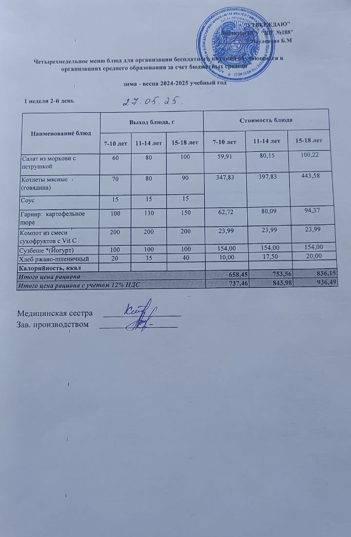 Күнделікті меню 27.05.2025