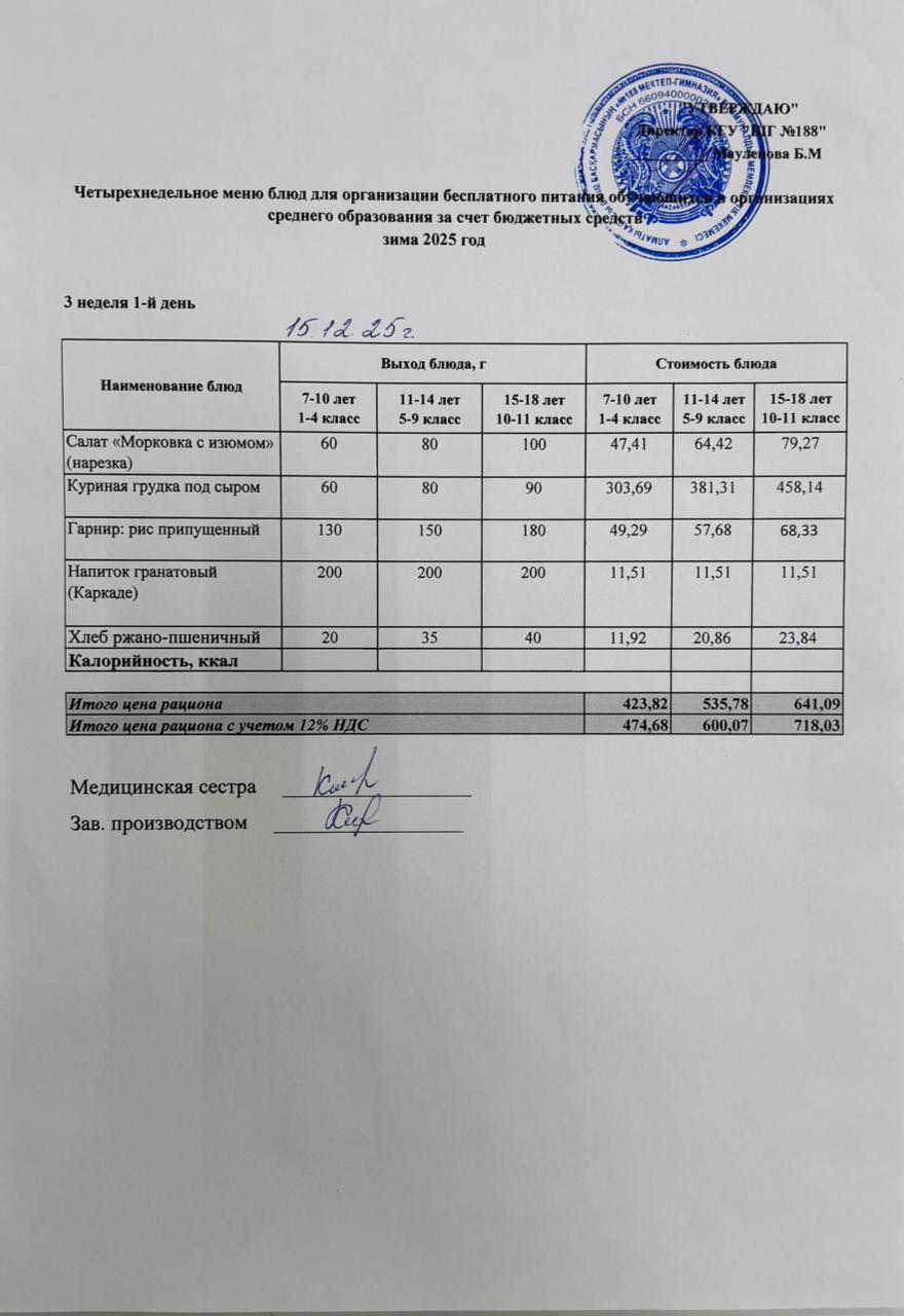 Күнделікті меню 15.12.2025