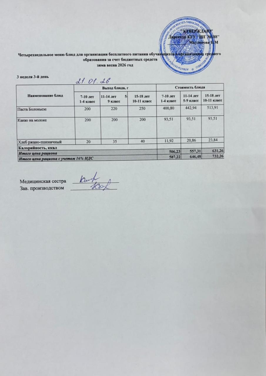 Күнделікті меню 21.01.2026