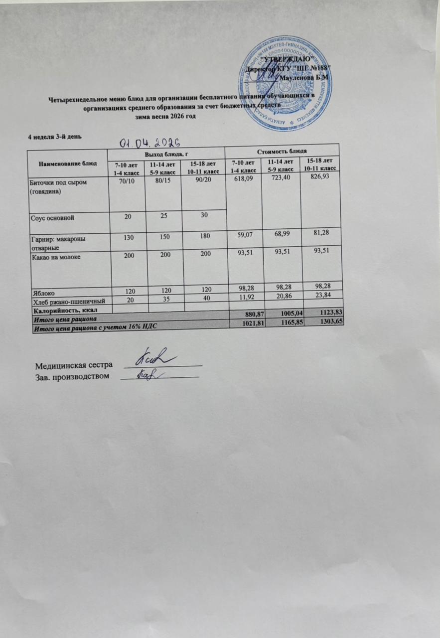 Күнделікті меню 01.04.2026