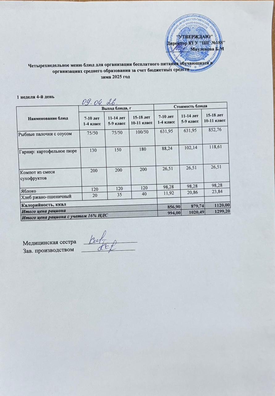 Күнделікті меню 09.04.2026