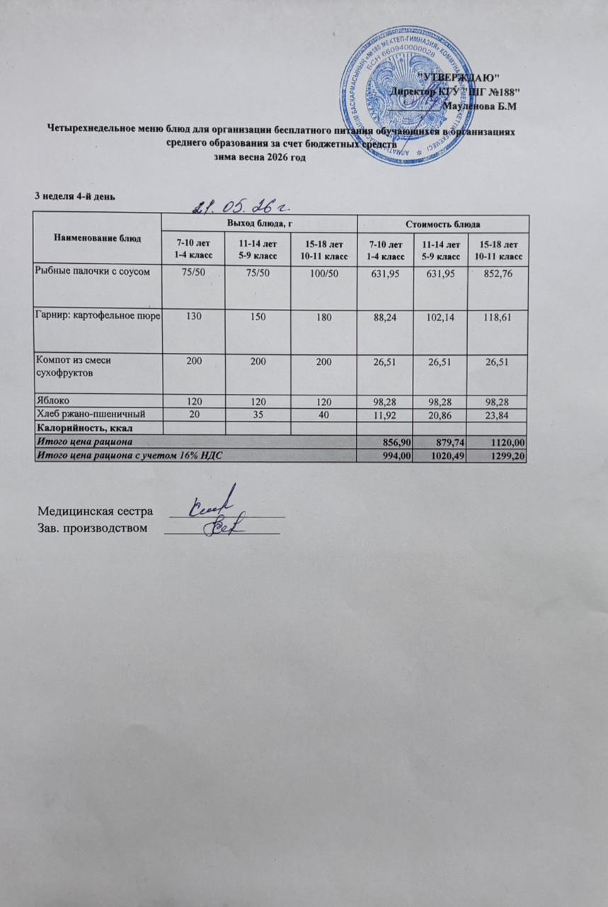 Күнделікті меню 21.05.2026